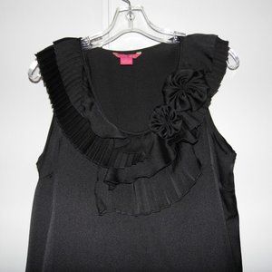 Sunny Leigh Black Ruffle Front Blouse Womens Size Large